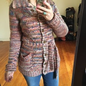 Vintage Long Cardigan Sweater tie waist cable knit